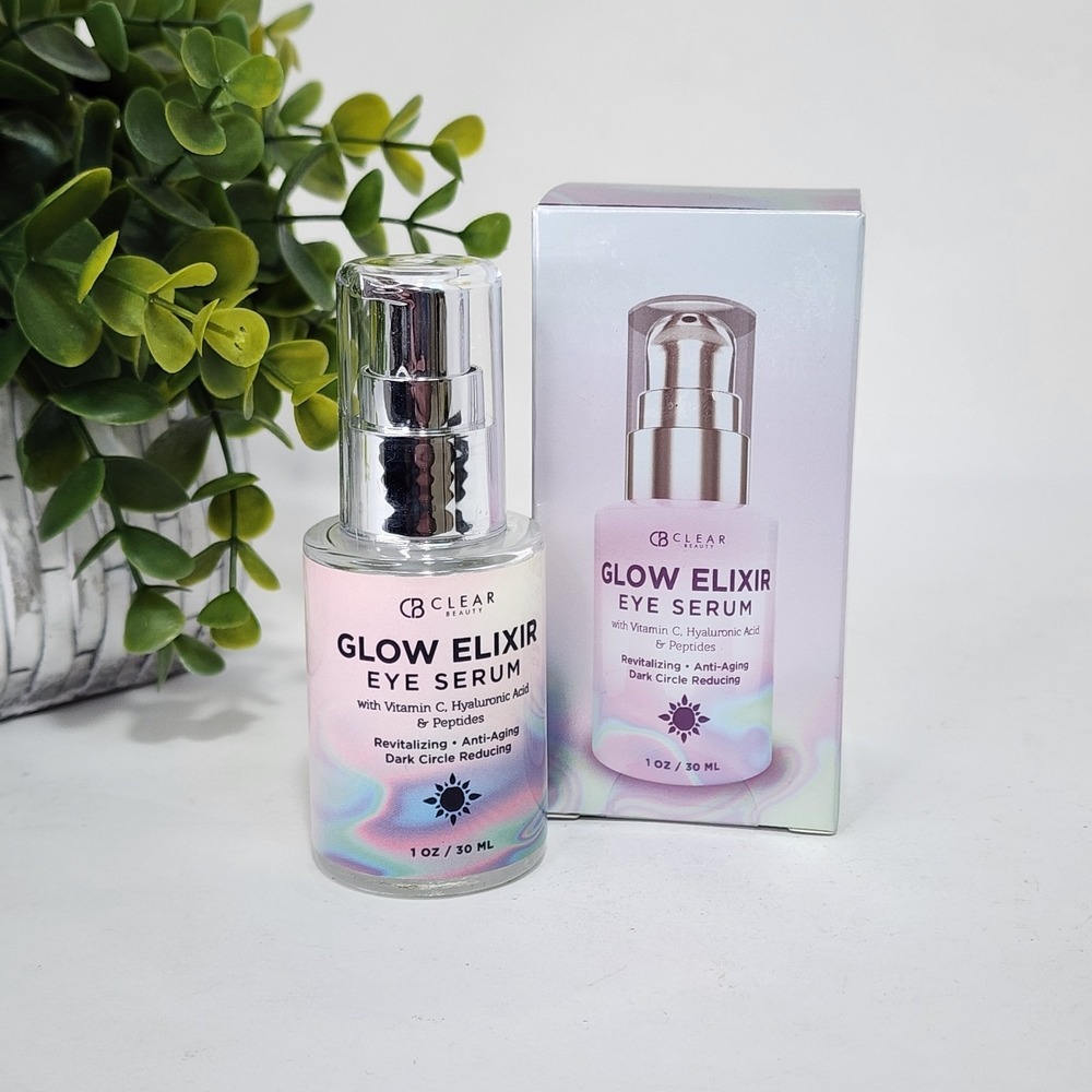 Clear Beauty Glow Elixir Eye Serum with Vitamin C Hyaluronic Acid Peptides 1 oz